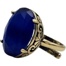 Lacivert Oval Kedi Gözü Otantik Bronz Yüzük