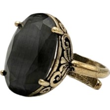 Siyah Oval Kedi Gözü Otantik Bronz Yüzük