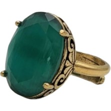 Zümrüt Yeşili Oval Kedi Gözü Otantik Bronz Yüzük
