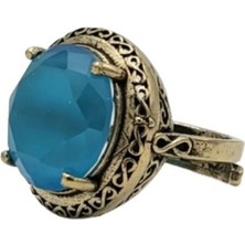 Mavi Yuvarlak Kedi Gözü Otantik Bronz Yüzük