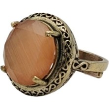 Pembe Yuvarlak Kedi Gözü Otantik Bronz Yüzük