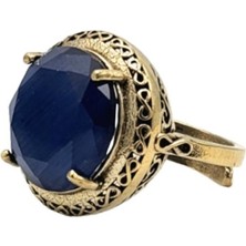 Lacivert Yuvarlak Kedi Gözü Otantik Bronz Yüzük