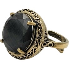 Siyah Yuvarlak Kedi Gözü Otantik Bronz Yüzük