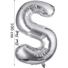 Folyo Balon S Harfi Helyum Balon 100  cm  Gümüş Renk - S Harf Balon - Harf Folyo Balon - 40 Inch