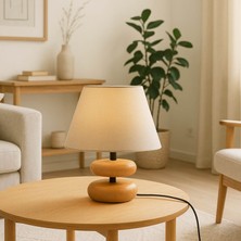 Homing Moji Natural Ahşap Tasarım Abajur 1 Ampul Başlık Sayısı ile Sütlü Kahverengi Salon Aydınlatma 241399