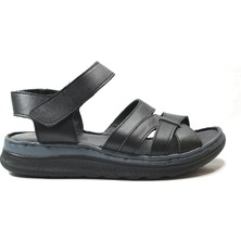 Onlo Ayakkabı BETOX-321  Deri Siyah Ortopedik Cırtlı Kadın Anne Sandalet