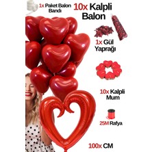 10 Adet Kalpli Balon 10 Adet Kalpli Mum Gül Kurusu Folyo Kalp Folyo Balon Sevgili Özel Gün Doğum Günü