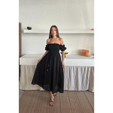 Gökyüzü Moda Siyah Gipeli Brode Elbise