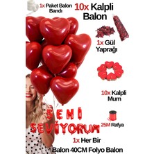 10 Adet Kalpli Balon 10 Adet Kalpli Mum Gül Kurusu Seni Seviyorum  Folyo Balon Sevgili Özel Gün Doğum Günü