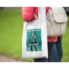 Hatsune Miku Sevimli Bez Çantası 35X40 cm - Tote Bag- Anime Baskılı Çanta