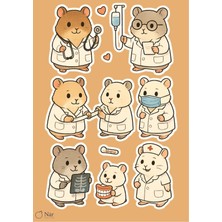 Tatlı Doktor Hamsterlar Sticker Seti - 3 Sayfa - Sevimli Tıbbi Çıkartmalar Seti