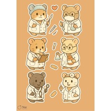 Tatlı Doktor Hamsterlar Sticker Seti - 3 Sayfa - Sevimli Tıbbi Çıkartmalar Seti