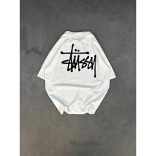 Grip&hug Unisex Bisiklet Yaka Baskılı Oversize T-Shirt - Beyaz