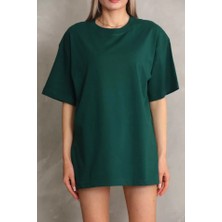 Grip&hug Unisex Bisiklet Yaka 20/1 Düz Oversize T-Shirt - Yeşil