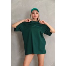 Grip&hug Unisex Bisiklet Yaka 20/1 Düz Oversize T-Shirt - Yeşil