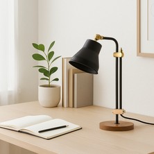 Homing Else Retro Style Siyah Metal Çalışma Masa Lambası AYD-3108 Ahşap Tabanlı Tasarım