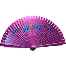 baytoptan Bambu Çift Taraflı Çiçek Baskılı Yelpaze Fuşya