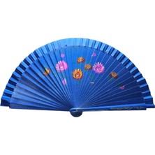 baytoptan Bambu Çift Taraflı Çiçek Baskılı Yelpaze Lacivert