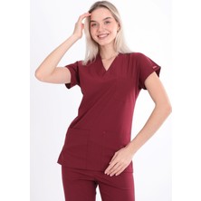 UÇAK MEDİKAL Bordo U-flex Likralı Tek Üst