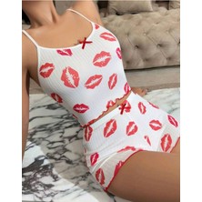 Desenli Ince Askı Kadın Şortlu Pijama Takım