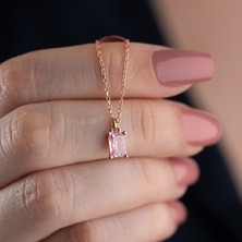 Vaoov 925 Ayar Gümüş Pembe Baget Kolye