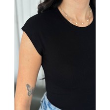 Bisiklet Yaka Slim Fit Sıfır Kol Basic Crop Kadın T-Shirt
