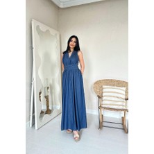 Grip&hug Mavi Tencel Bağlamalı Elbise