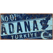 Adana Şehir Haritalı Retro Levha - Uv Baskılı Alüminyum Tabela - Türkiye Temalı Duvar Dekoru