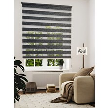 Parde Yaşam Serisi Ithal Kumaş Antrasit Bambu Zebra Stor Perde