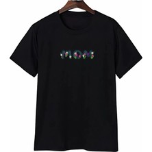 Anneler Gününe Özel Tasarım Mom Çiçek Baskılı T-Shirt - Siyah