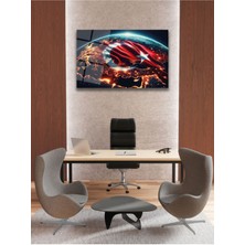 Türk Bayrağı ve Dünya Yatay Cam Tablo, Modern Ev Ofis Salon Duvar Dekoru Hediyelik Büyük Tablo Dekor