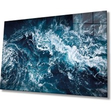 Shopping Haven Mavi Deniz Dalgası Soyut Cam Tablo, Ev ve Ofis Duvar Dekoru, Hediyelik Büyük Temperli 4 mm Cam Tablo