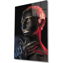 Shopping Haven Siyahi Altın Hatlı Kadın Dumanlı Cam Tablo, Ev ve Ofis Duvar Dekoru Hediyelik Temperli Dayanıklı Cam