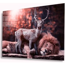 Shopping Haven Aslan ve Geyik Cam Tablo 4mm Dayanıklı Temperli Cam