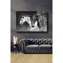 Shopping Haven Siyah Beyaz Atlar Cam Tablo | Dekoratif Cam Tablo Duvar Dekarasyonu