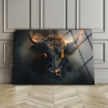 Shopping Haven Boğa Modern Cam Tablo , Soyut Duvar Dekoru , Salon Duvar Dekoru , Cam Baskı