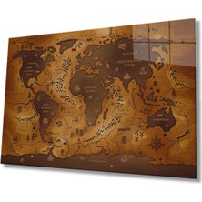 Shopping Haven Tarihi Dünya Haritası Cam Tablo, Ev ve Ofis Duvar Dekoru, Hediyelik Büyük Temperli 4 mm Cam Tablo