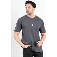 Erkek Bisiklet Yaka Baskılı %100 Pamuklu T-Shirt Antrasit - 25Y 2271-1