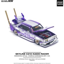 Pop Race 1/64 Skyline C210 Kaido Racer - Bosozoku Style Mor Krom / Gümüş