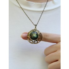 Doğal Taş Labradorit Doğal Taşlı Kadın Antik Yuvarlak Doğal Taşlı Kolye EUK37LBT