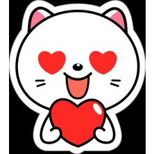 Kalpli Kedi Sticker 10X10 Cmrenkli Sticker