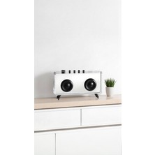 YNSK Dekoratif Şeffaf Retro Radyo Obje - Siyah Detaylı Modern Konsol ve Çalışma Masası Aksesuarı
