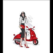 Motorcu Kız 10X10 cm Renkli Sticker