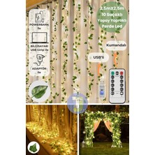 2.5x2.5m LED Perde Işık – 250 LED 10 Saçak Yapay Sarmaşık Desenli USB Kumandalı Dekoratif Aydınlatma