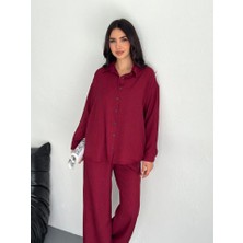 Gökyüzü Moda Gömlek Pantolon Ikili Takım - Bordo