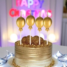 4 Adet Parlak Metalik Balonlu Gold Mum Balonlu Pasta Mumu Gold Doğum Günü Mumu 15  cm