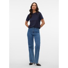 Vero Moda Bisiklet Yaka Mavi Kadın T-Shirt Vmpaulına Ss T-Shırt Jrs Noos