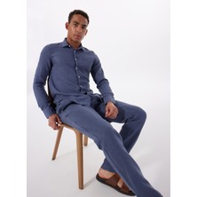 Mr. Mood Standart Düğmeli Yaka Lacivert Erkek Gömlek Mr Madrıd