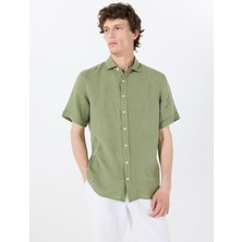 Mr. Mood Standart Düğmeli Yaka Yeşil Erkek Gömlek Mr Short Sleeve