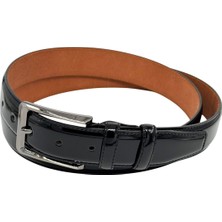 3.5 Cm. Klasik Hakiki Deri Dikişli Model Düz Renk Rugan Kemer Siyah